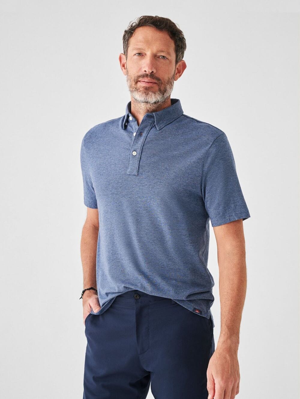 FAHERTY BRAND Men's Short Sleeve Movement Polo in Sea Navy Melange